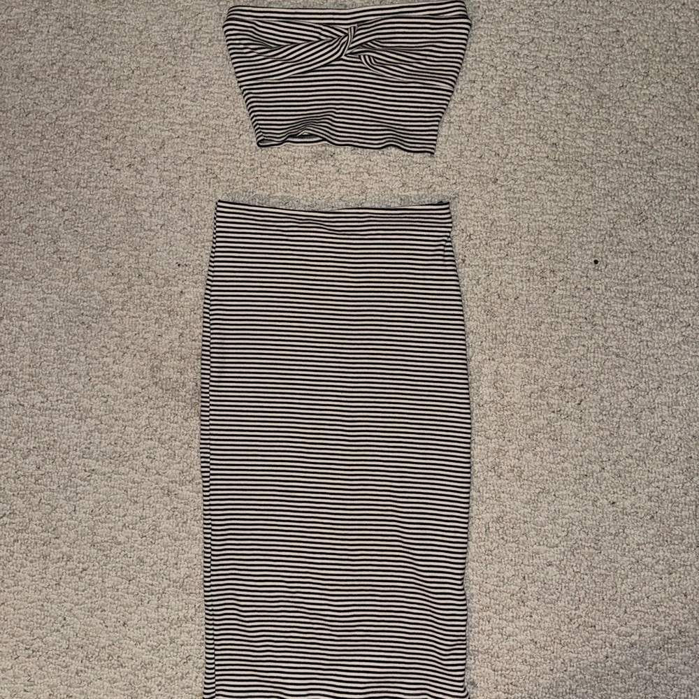 Black and White Midi Pencil Skirt Set